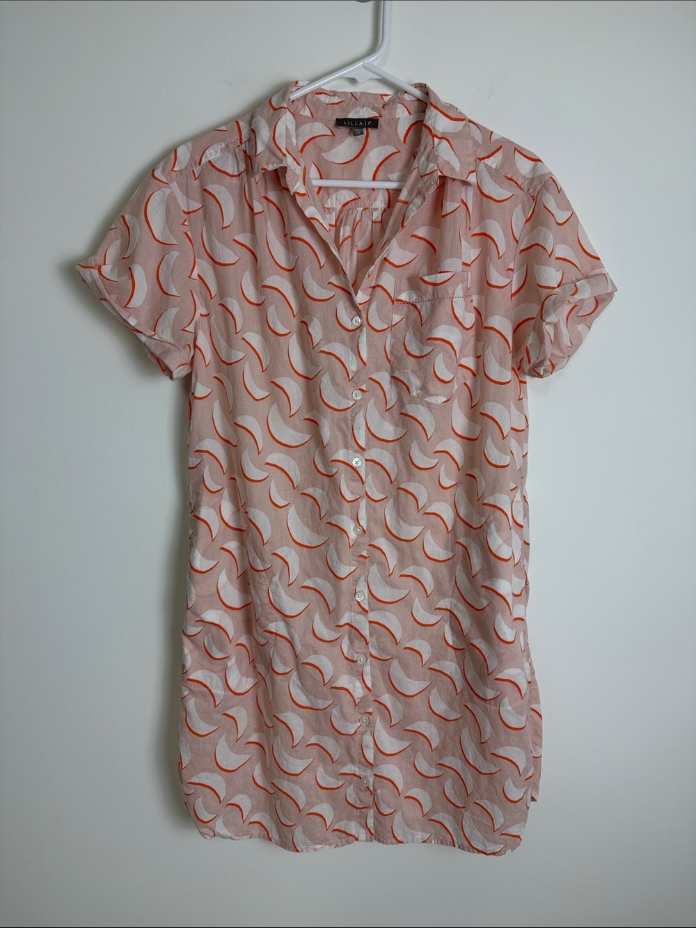 Lilla P Peach & Orange Printed shirt dress Button-Front lightweight size XS